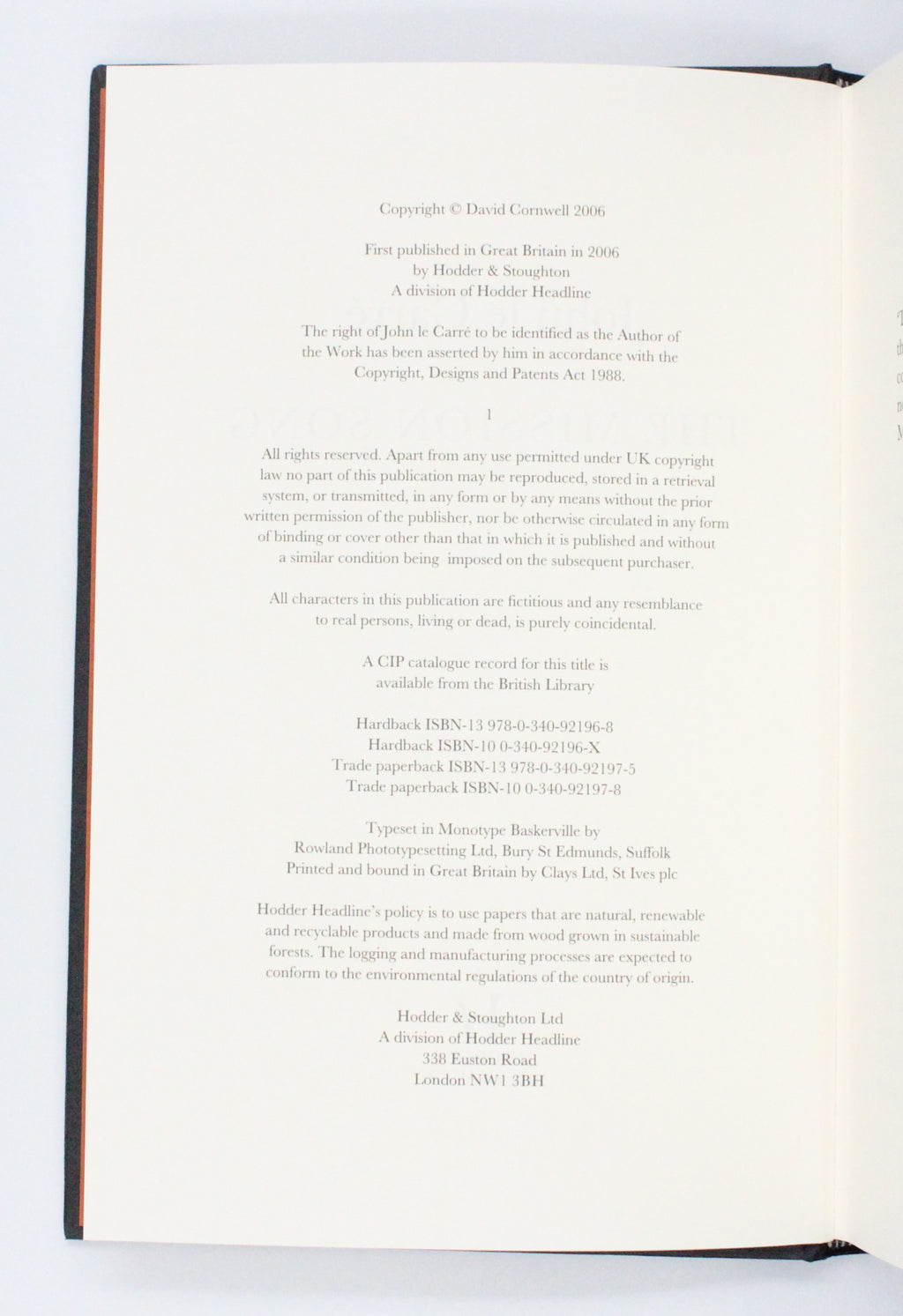 2006 The Mission Song by John Le Carre