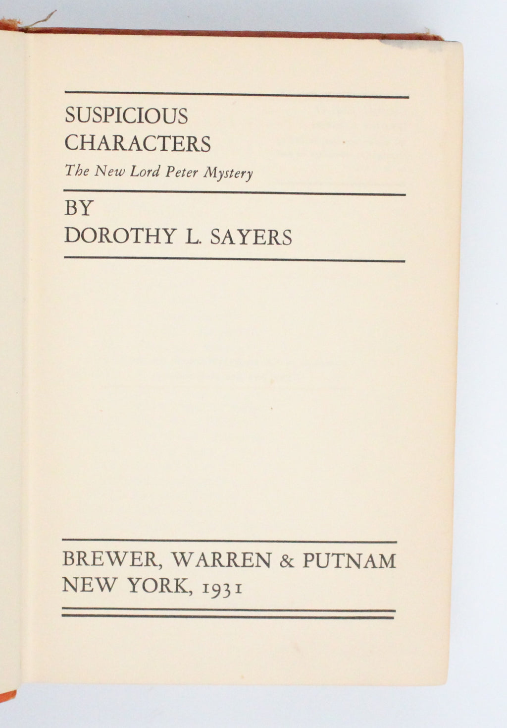 1931 Suspicious Characters by Dorothy Sayers