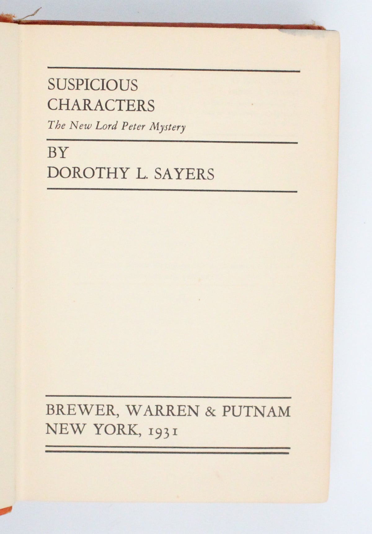 1931 Suspicious Characters by Dorothy Sayers