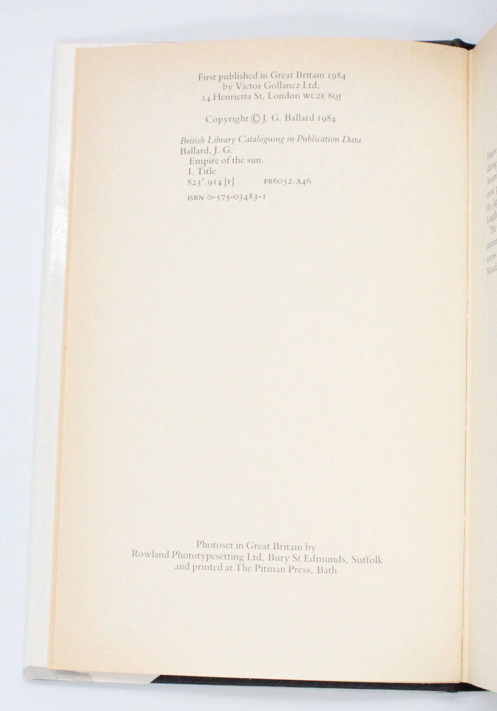 1984 Empire of The Sun by J. G. Ballard