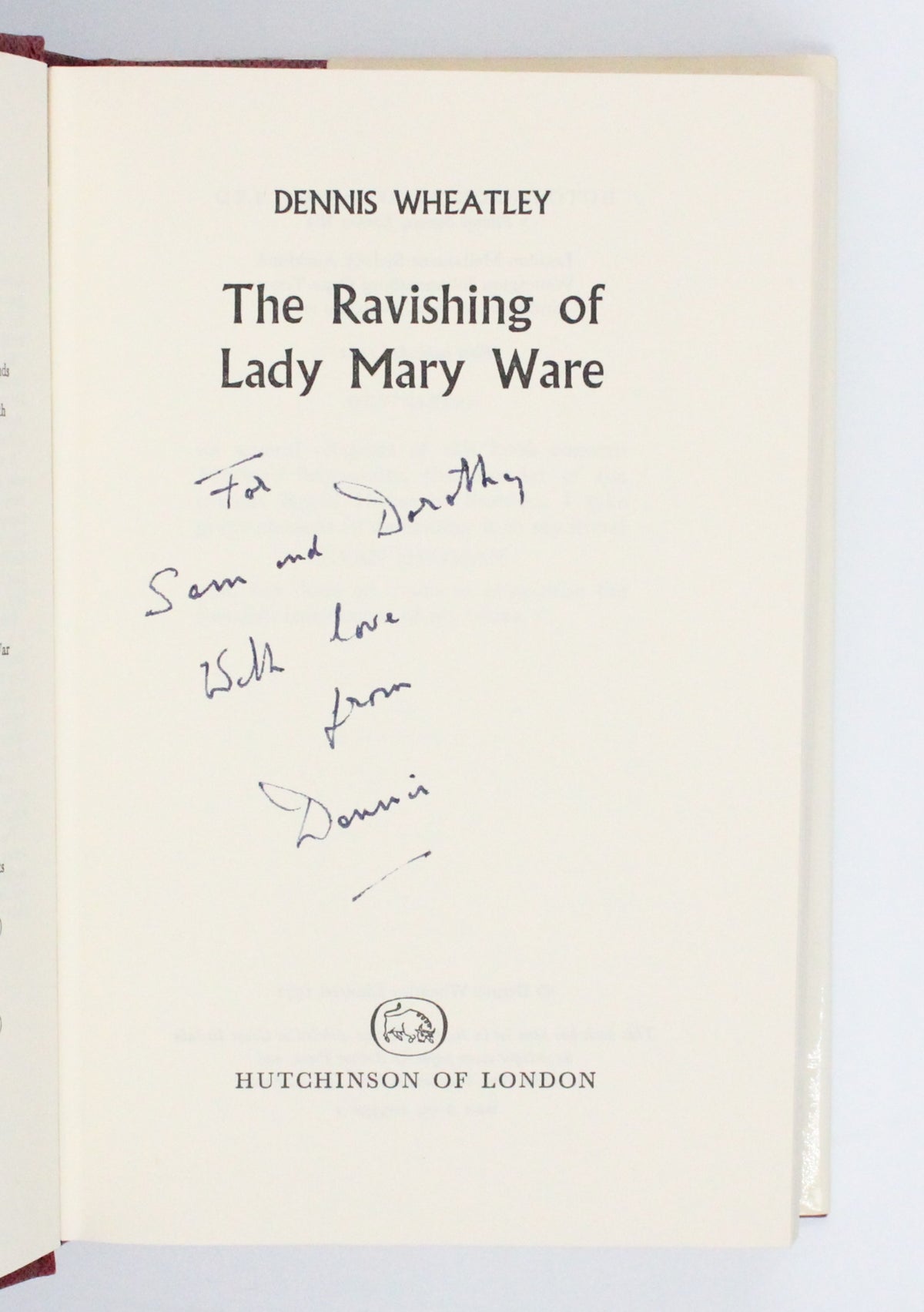 1971 The Ravishing of Lady Mary Ware by Dennis Wheatley
