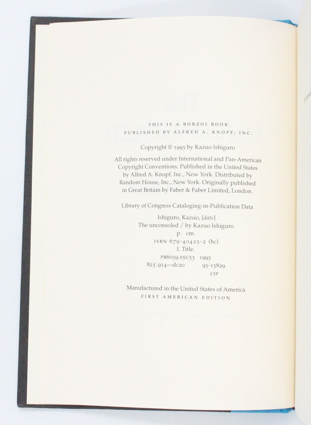 1995 The Unconsoled by Kazuo Ishiguro
