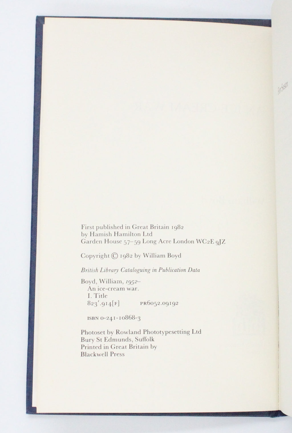 1982 An Ice Cream War by William Boyd