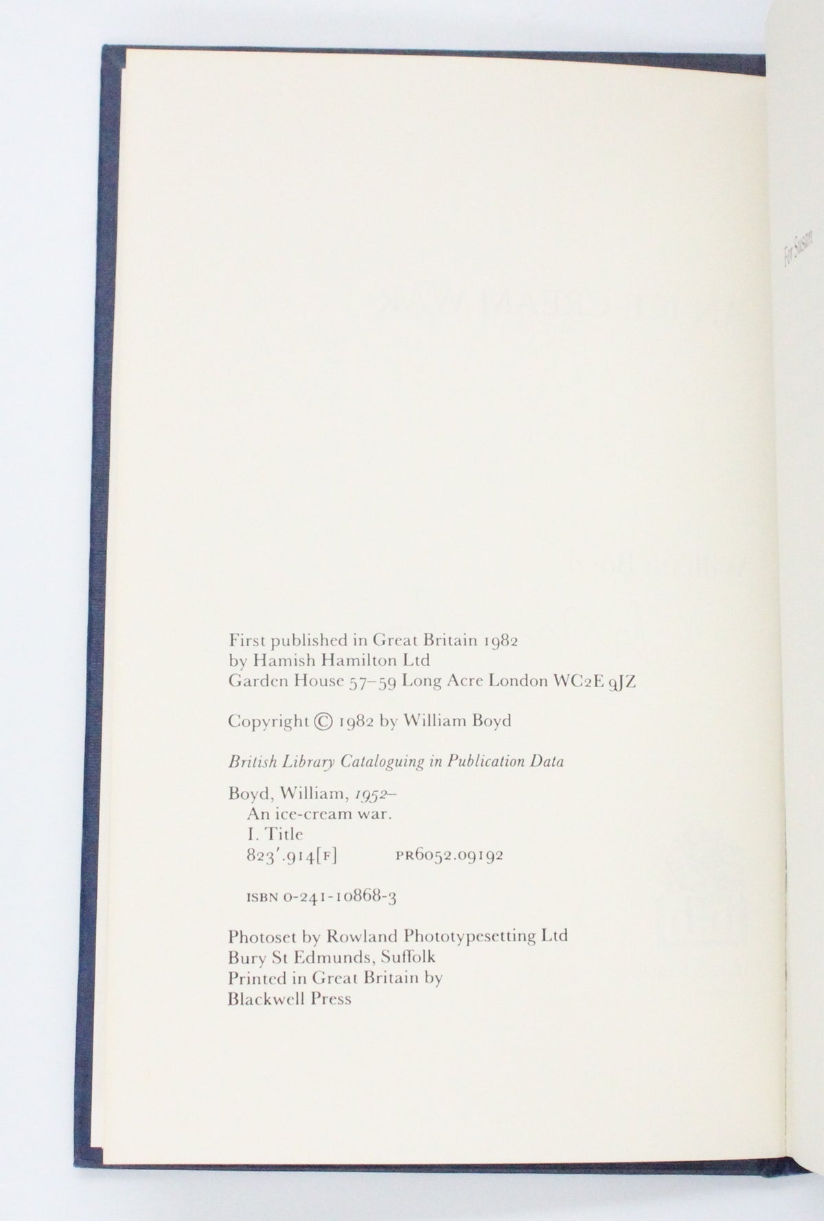 1982 An Ice Cream War by William Boyd