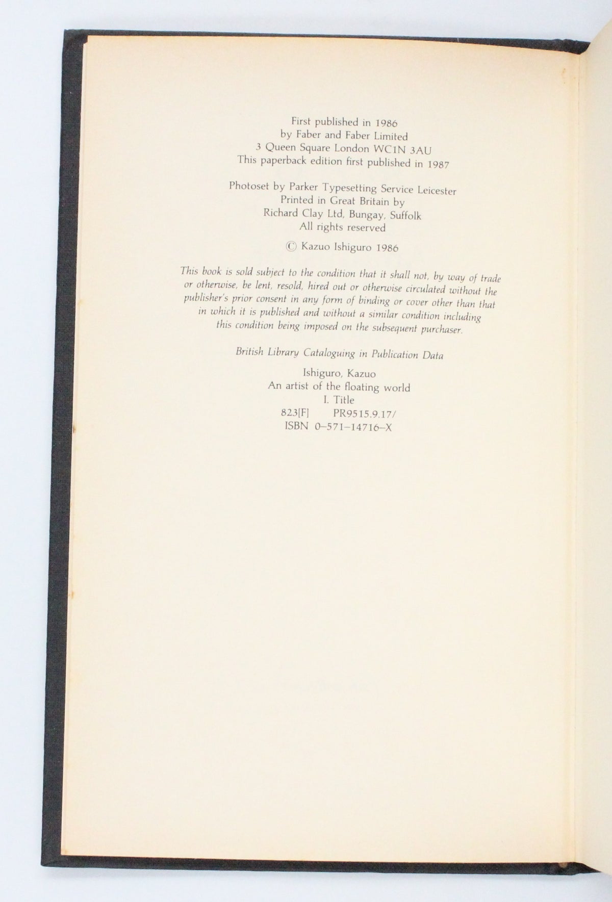 1987 An Artist of The Floating World by Kazuo Ishiguro