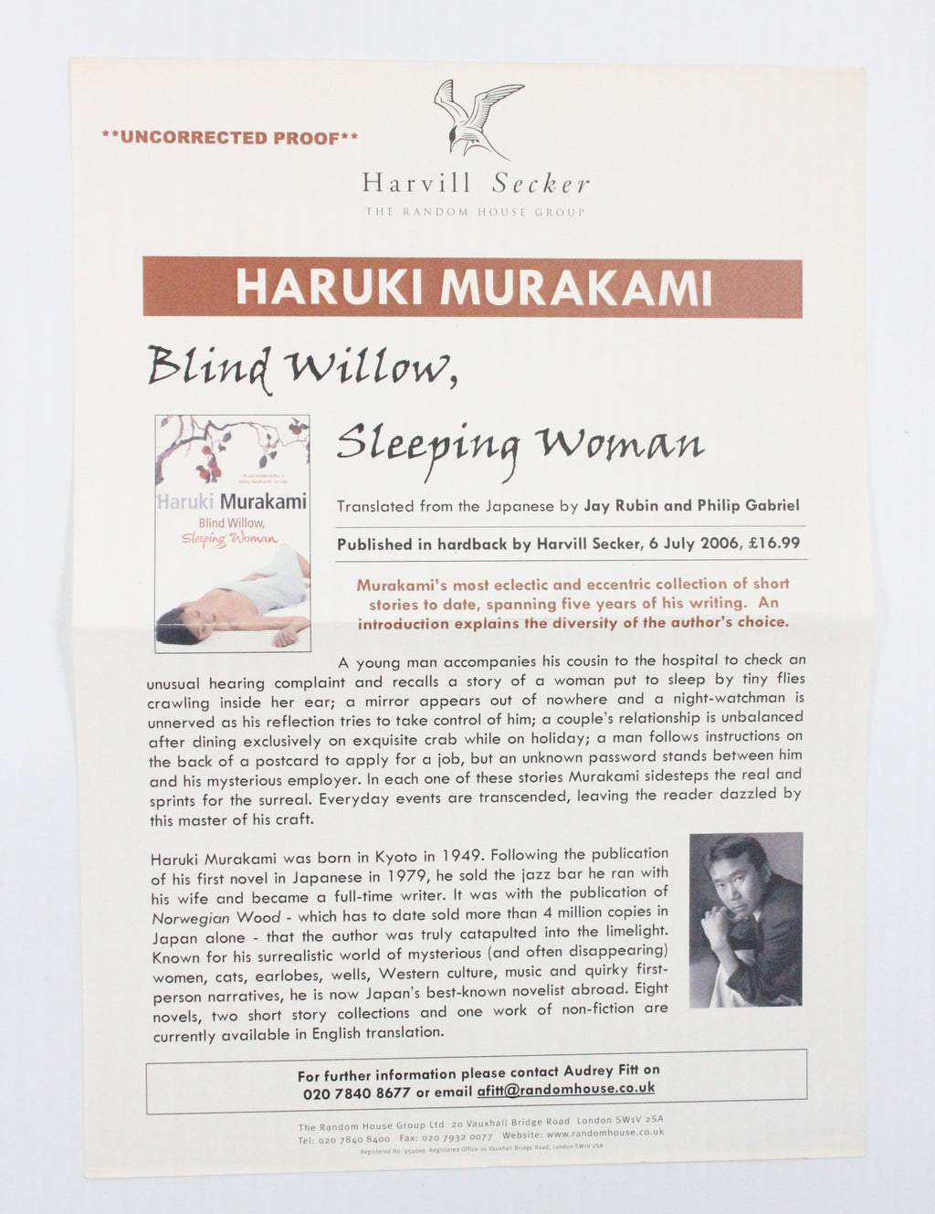 2006 Blind Willow, Sleeping Woman by Haruki Murakami