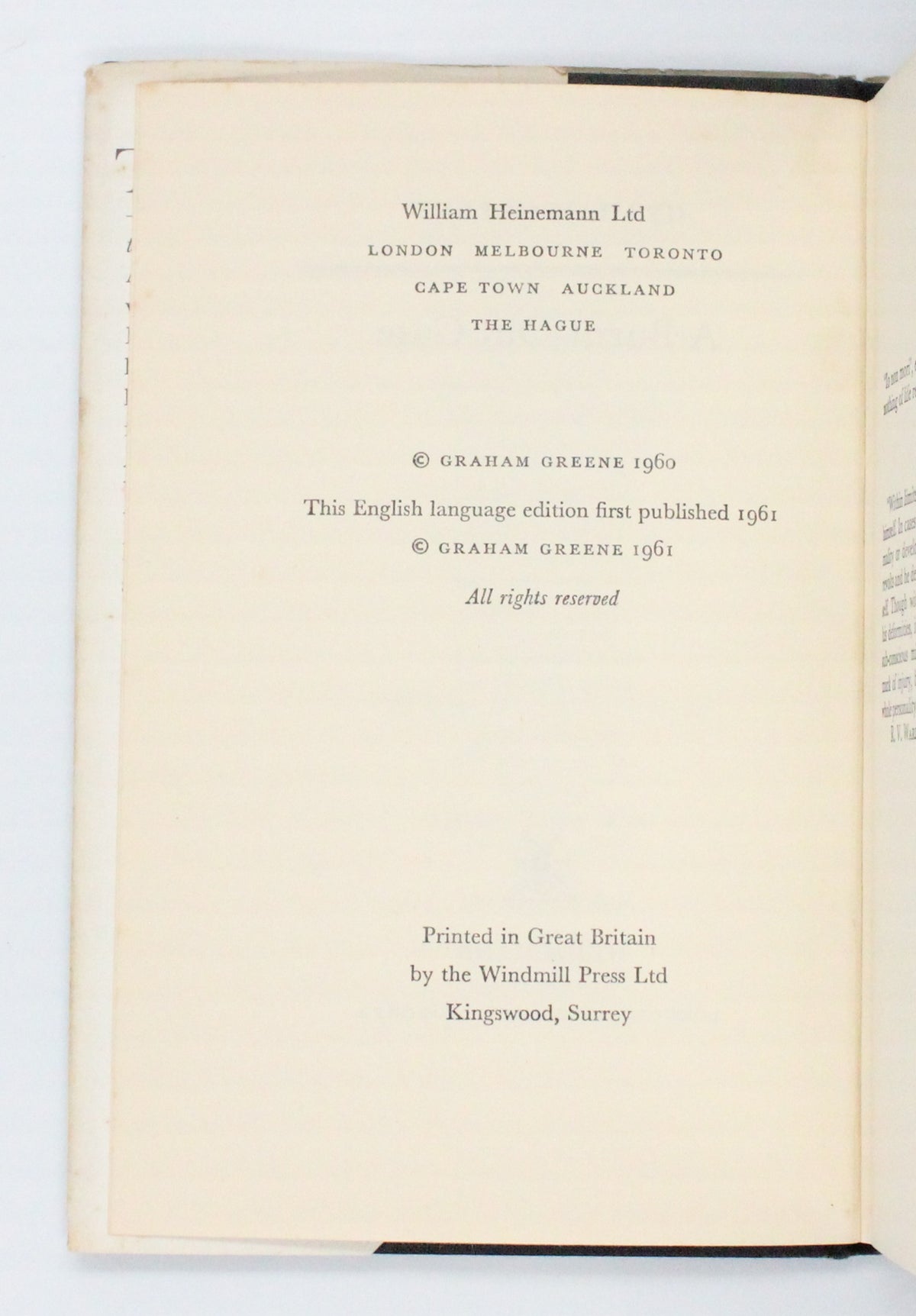 1961 A Burnt-Out Case by Graham Greene