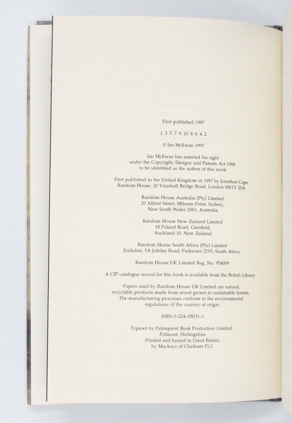 1997 Enduring Love by Ian McEwan
