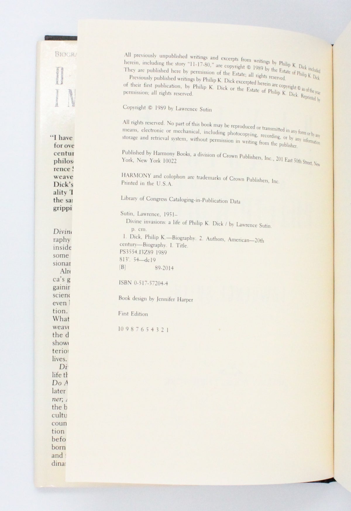 1989 Divine Invasions A Life of Philip K. Dick by Lawrence Sutin
