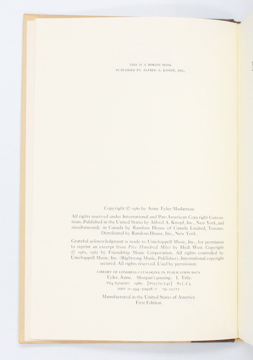 1980 Morgan’s Passing by Anne Tyler