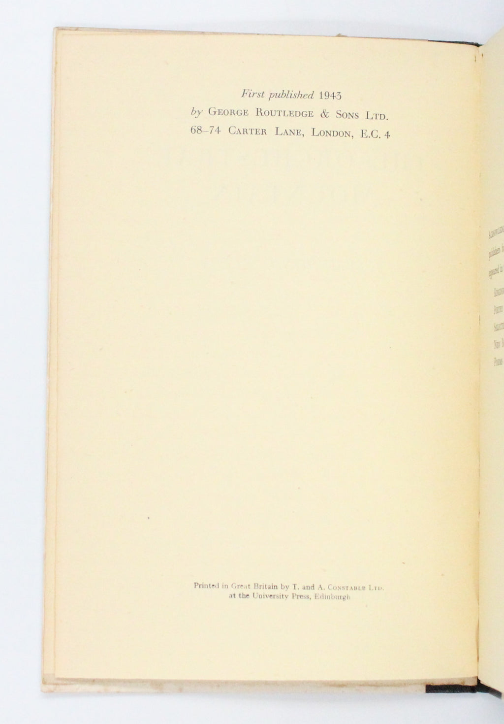 1943 The Orchestral Mountain A Symphonic Elegy by J. F. Hendry