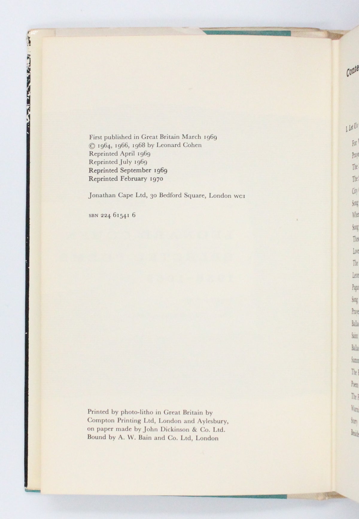 1970 Selected Poems 1956-1968 by Leonard Cohen