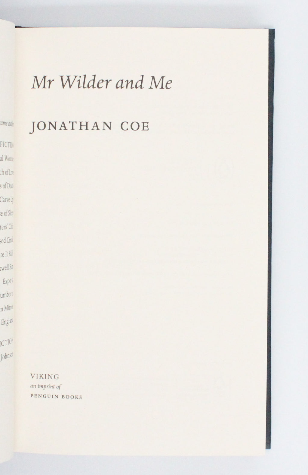 2020 Mr Wilder & Me by Jonathan Coe