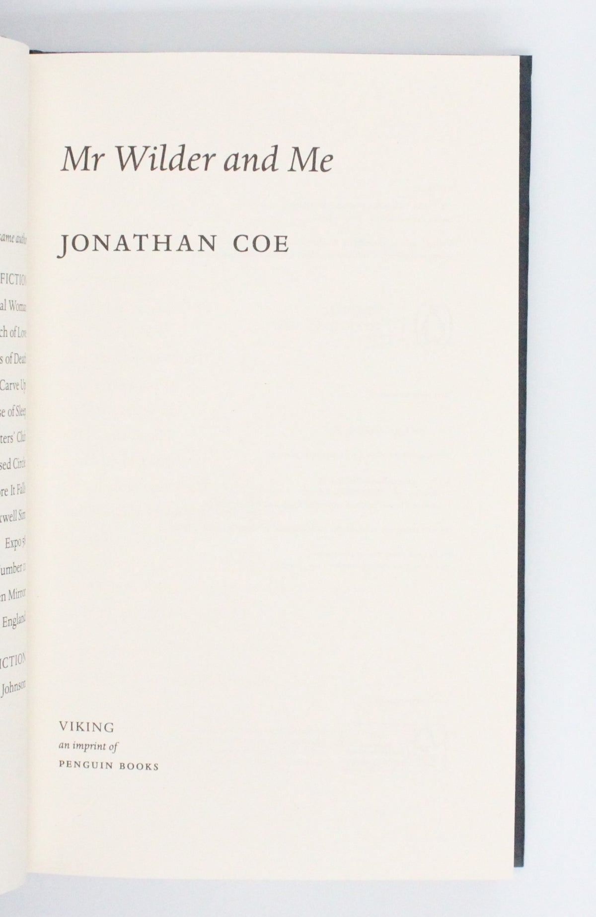 2020 Mr Wilder & Me by Jonathan Coe