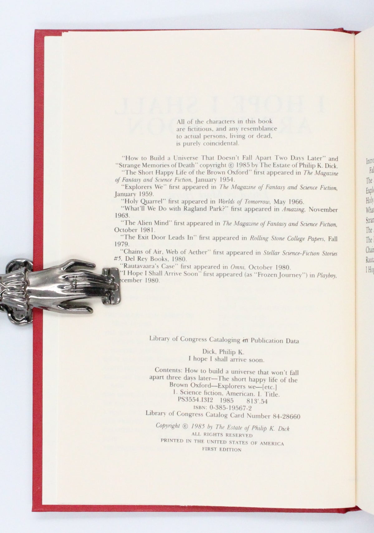 1985 I Hope I Shall Arrive Soon by Philip K. Dick