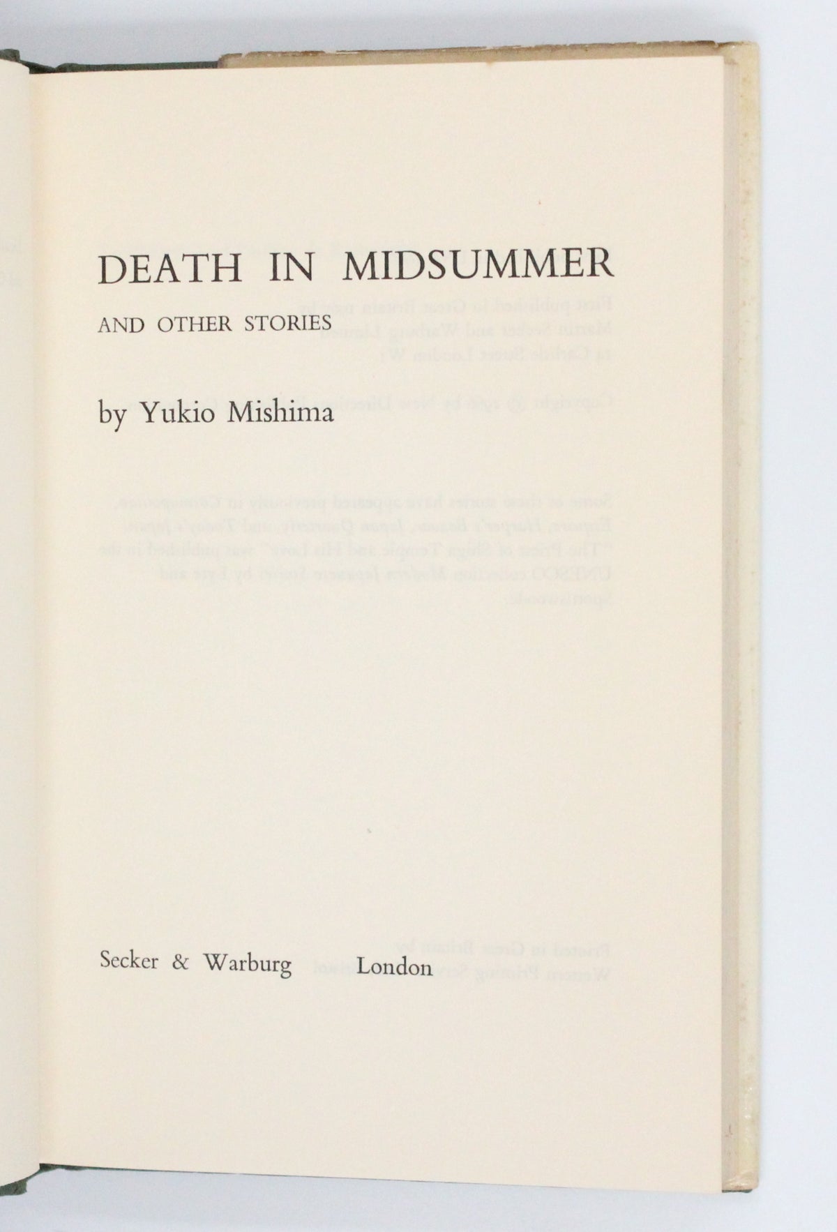1967 Death in Midsummer and Other Stories by Yukio Mishima